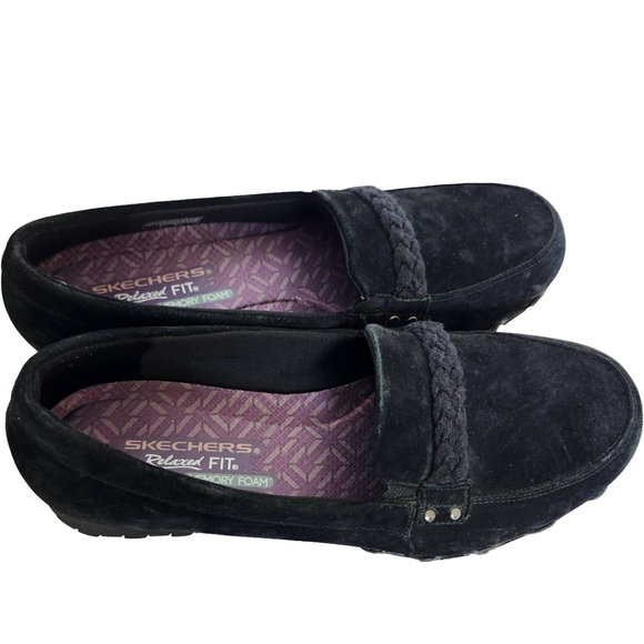 Skechers Suede Driving Loafers Black Slip On Shoes Women’s 9.5 - Picture 1 of 9